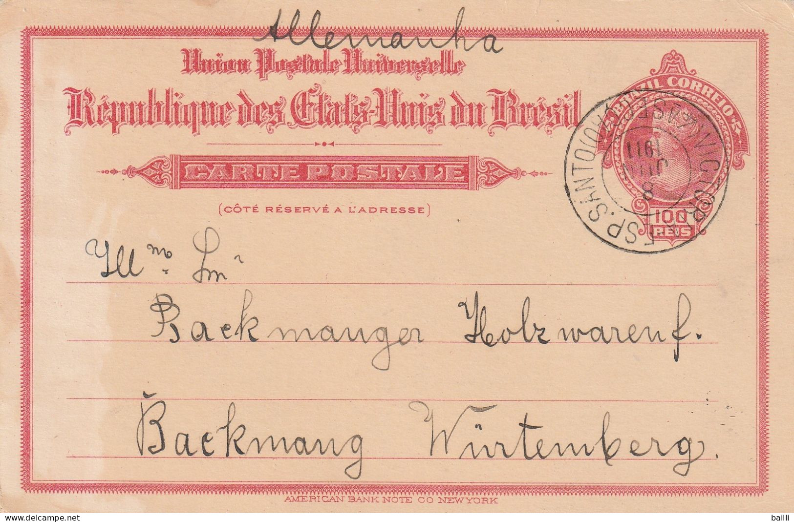 Brésil Entier Postal Pour L'Allemagne 1911 - Postwaardestukken
