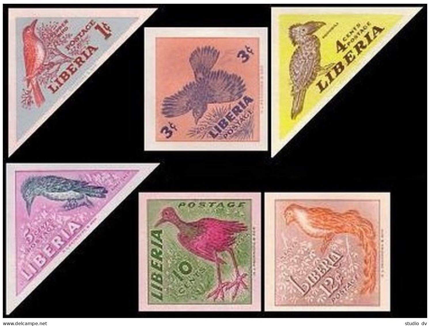 Liberia 341-346 Imperf, Hinged. Birds 1953. Pepper Bird, Roller, Hornbill, - Liberia