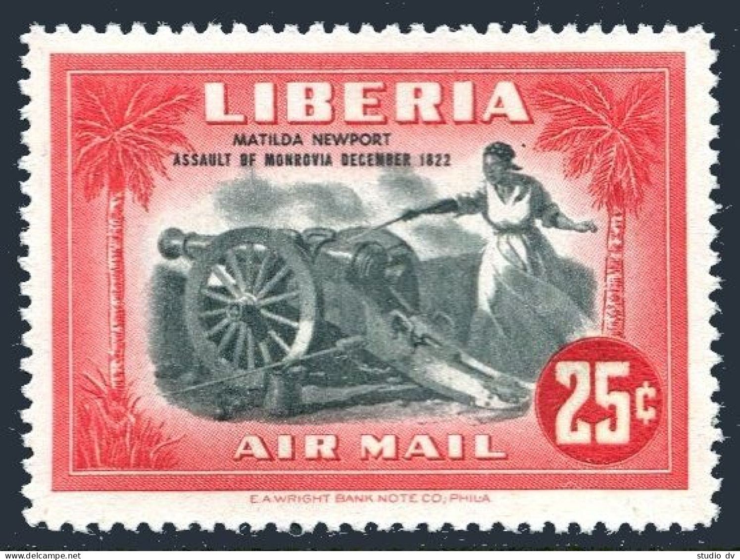 Liberia C57, Lightly Hinged. Air Post 1947. Matilda Newport Firing Cannon. - Liberia