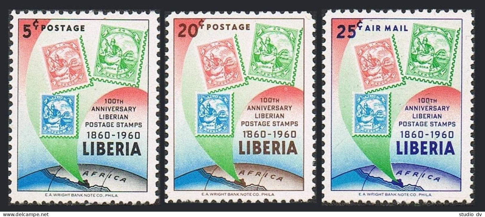 Liberia 393-394, C128, Hinged. Mi 557-559. Liberian Stamps-100,1960. Presidents. - Liberia