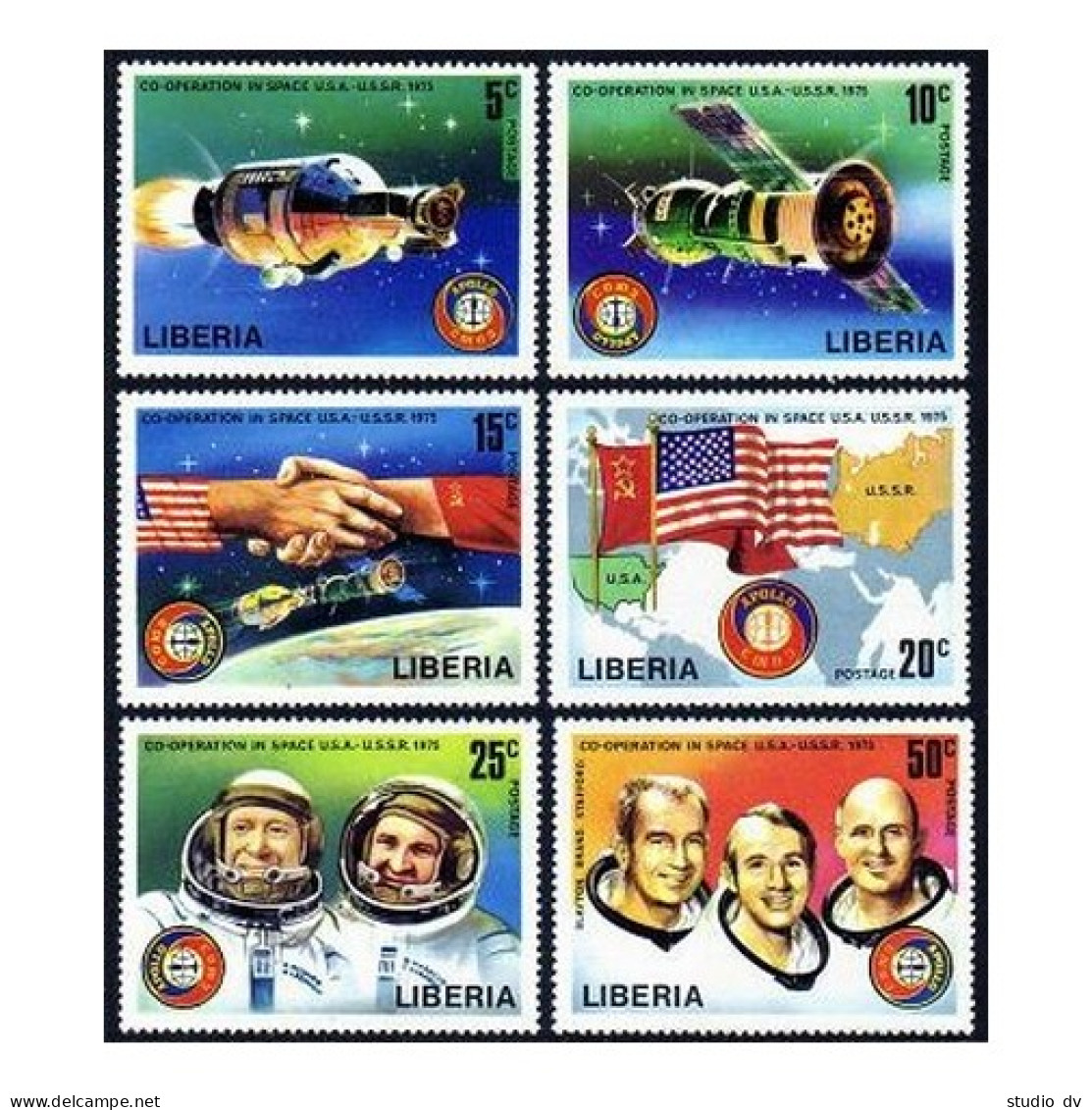 Liberia 715-720, C209, MNH. Mi 967-972, Bl.78. Apollo-Soyuz Space Test 1975. - Liberia