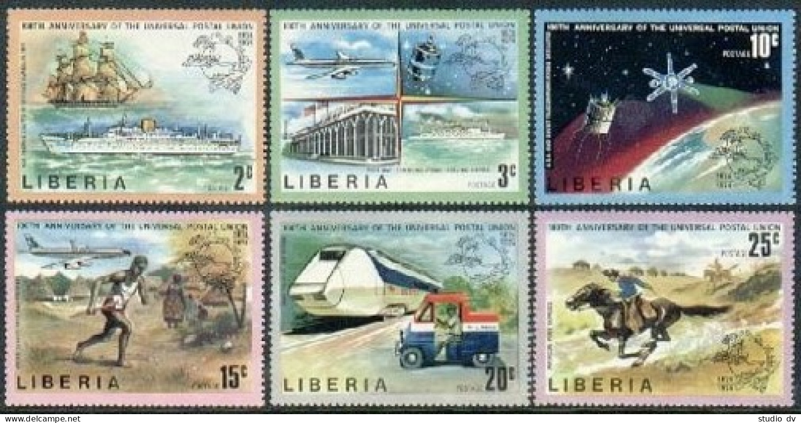 Liberia 663-668,MNH. UPU-100,1974. Ships,Jet,Coach,Space,Pony Express, Space. - Liberia