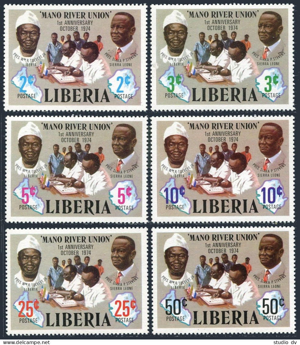 Liberia 721-726,MNH.Mi 974-979. Mano River Union Agreement,1973.Presudents. - Liberia