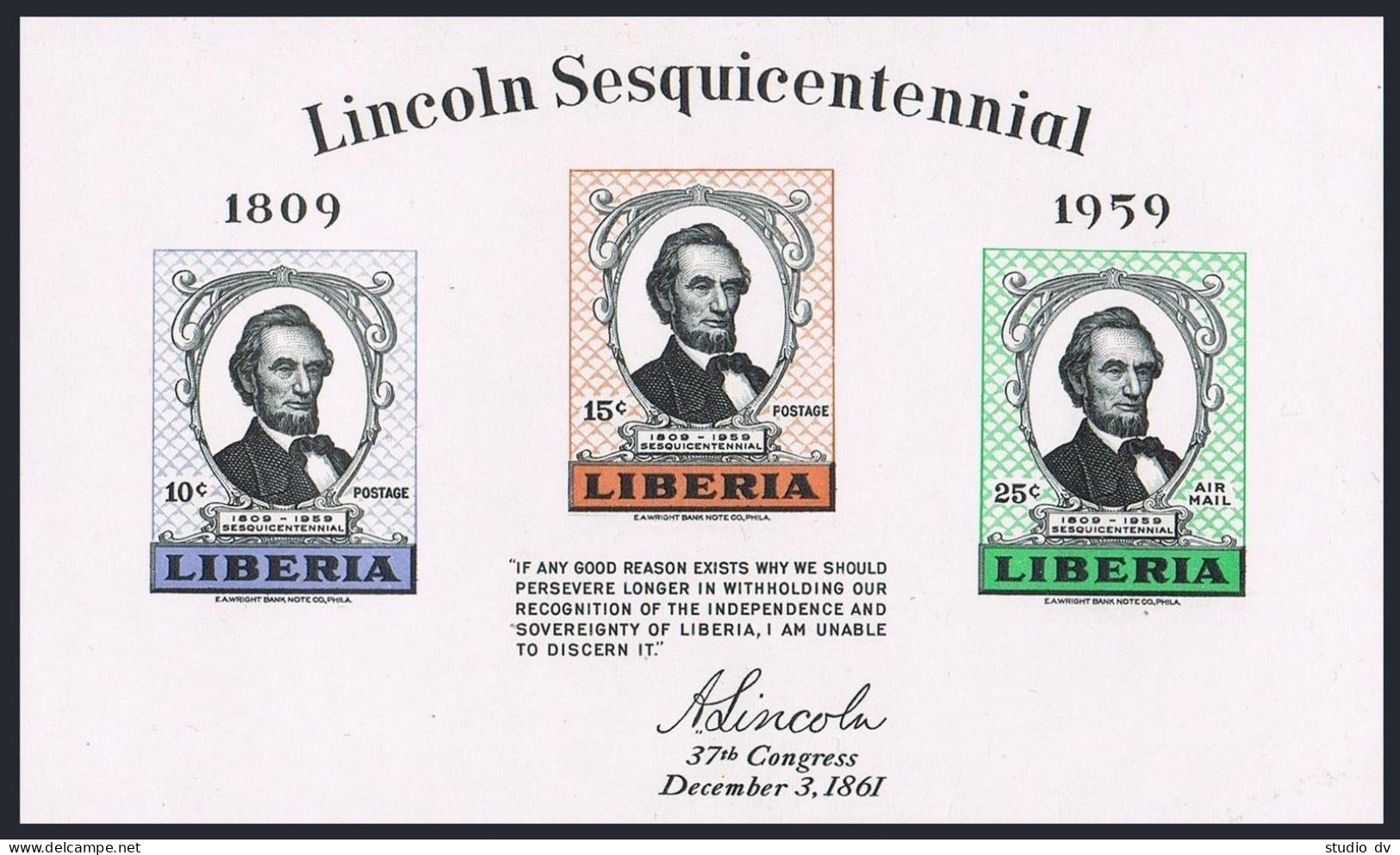 Liberia 385-386, C122, 386a Sheet, MNH. Abraham Lincoln, 150 Birth Ann. 1959. - Liberia