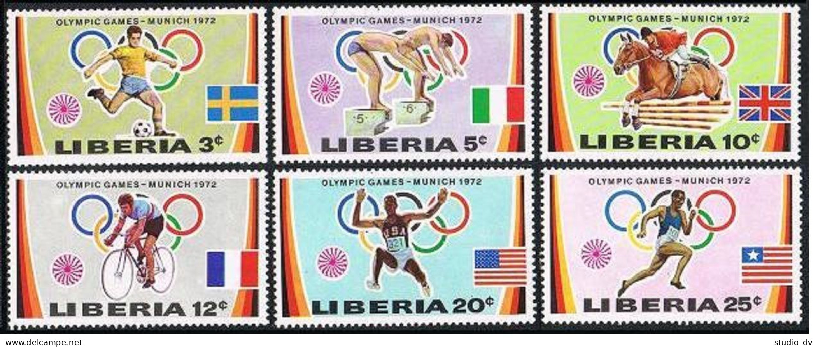Liberia 591-596.MNH.Mi 826-831. Olympics Munich-1972.Soccer,Swimming,Equestrian - Liberia