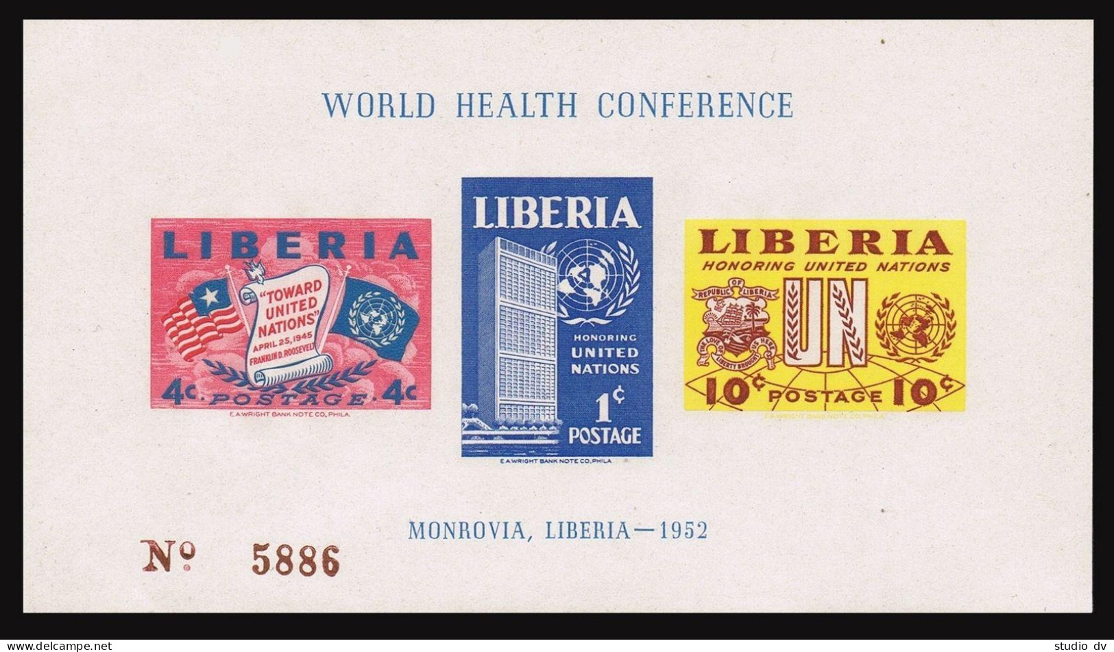 Liberia 340a & Imperf,MNH. Mi Bl.5A-5B. World Health Conference,1952.Flags,Arms. - Liberia