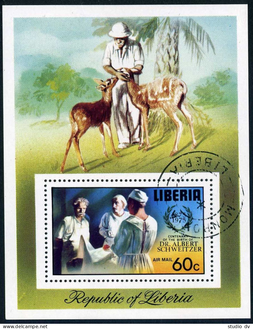 Liberia C208,CTO.Michel Bl.77A. Dr Albert Schweitzer As Surgeon,1975.Antelopes. - Liberia