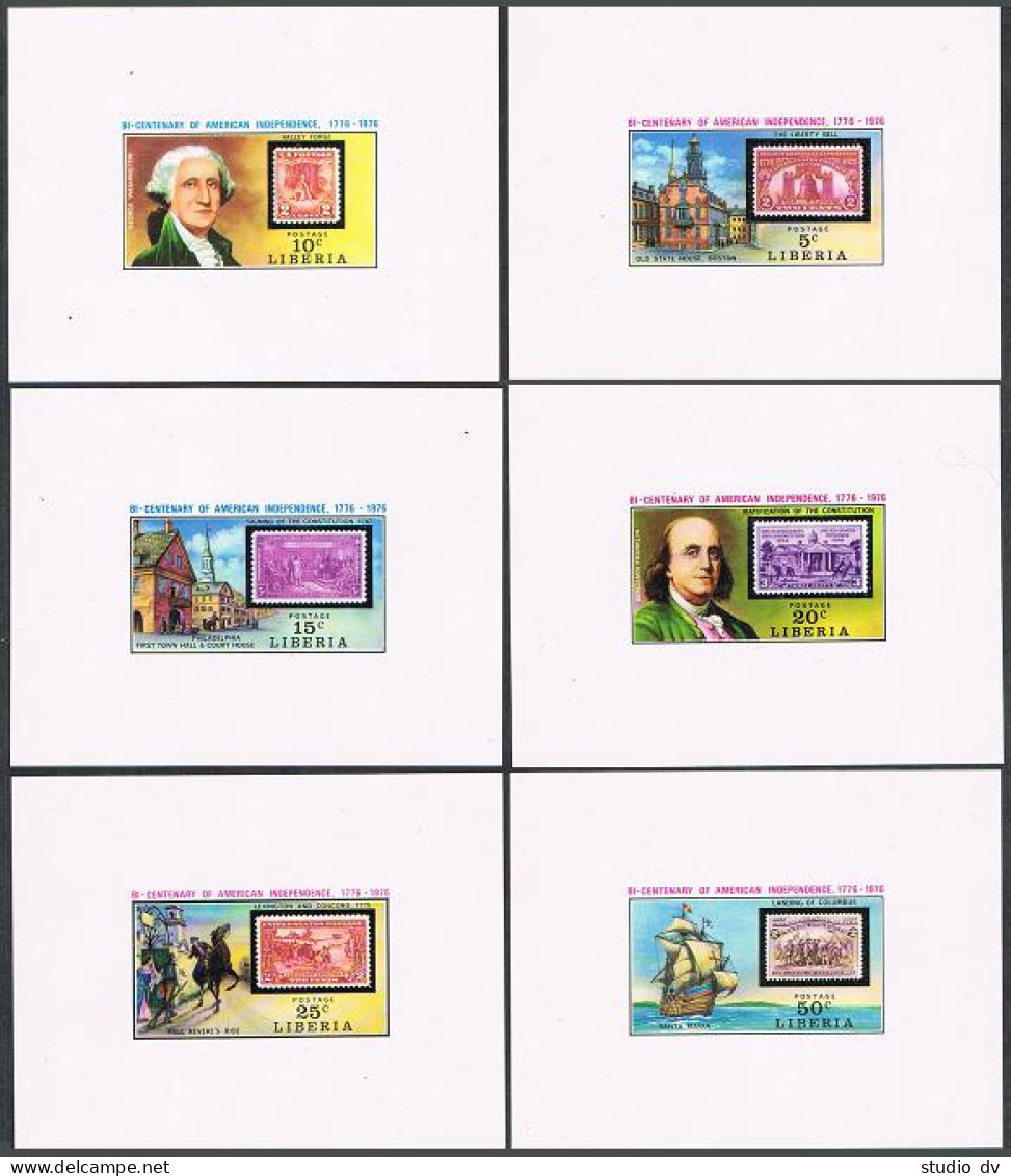 Liberia 703-708 Deluxe,MNH.Michel 953-958 Blocks. USA-200,1976.Stamp On Stamp. - Liberia