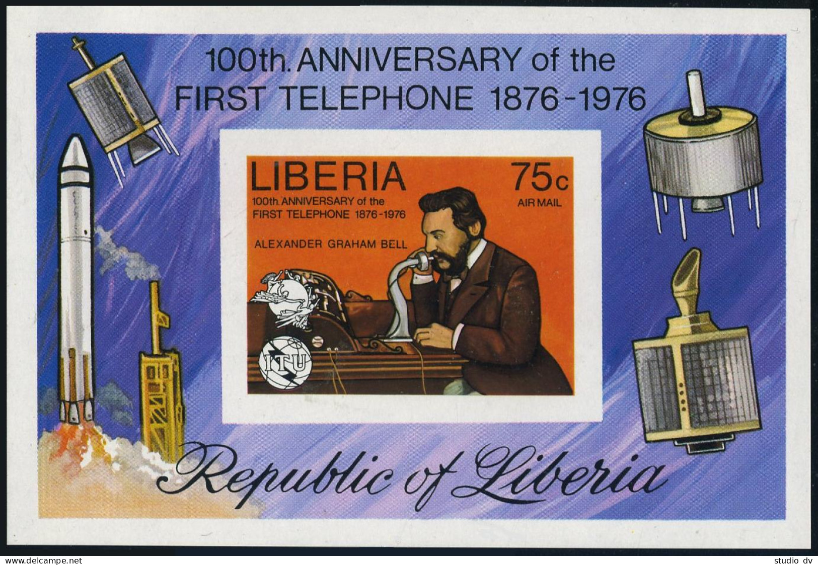 Liberia C212 Imperf,MNH.Michel 1003 Bl.81B. Alexander Graham Bell 1976.UPU,ITU. - Liberia