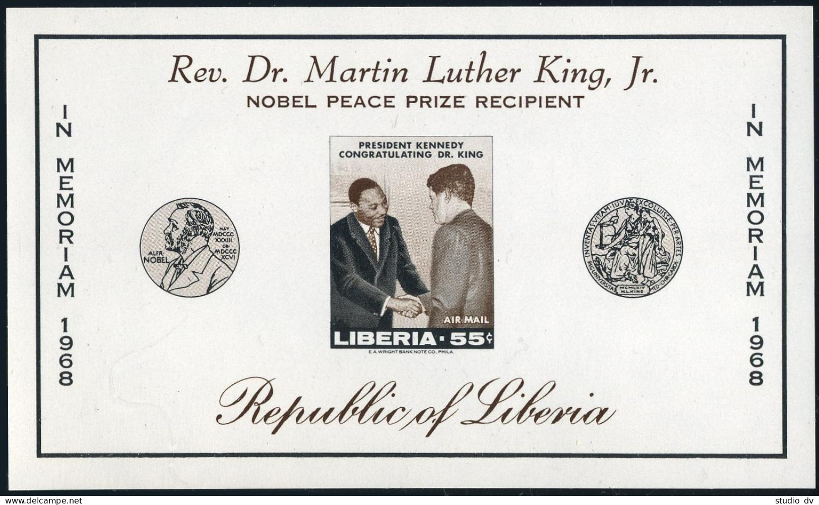Liberia C180 Imperf,MNH.Mi Bl.45B. Nobel Peace, 1968. Martin L.King; J.Kennedy. - Liberia
