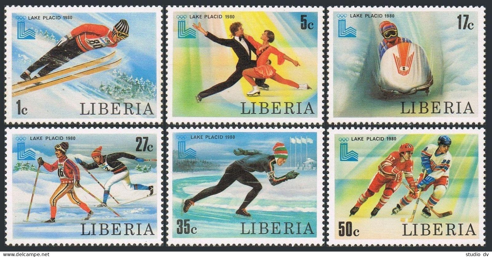 Liberia 867-872,873,MNH.Mi 1168-1173,Bl.95. Olympics Lake Placid-1980.Hockey, - Liberia