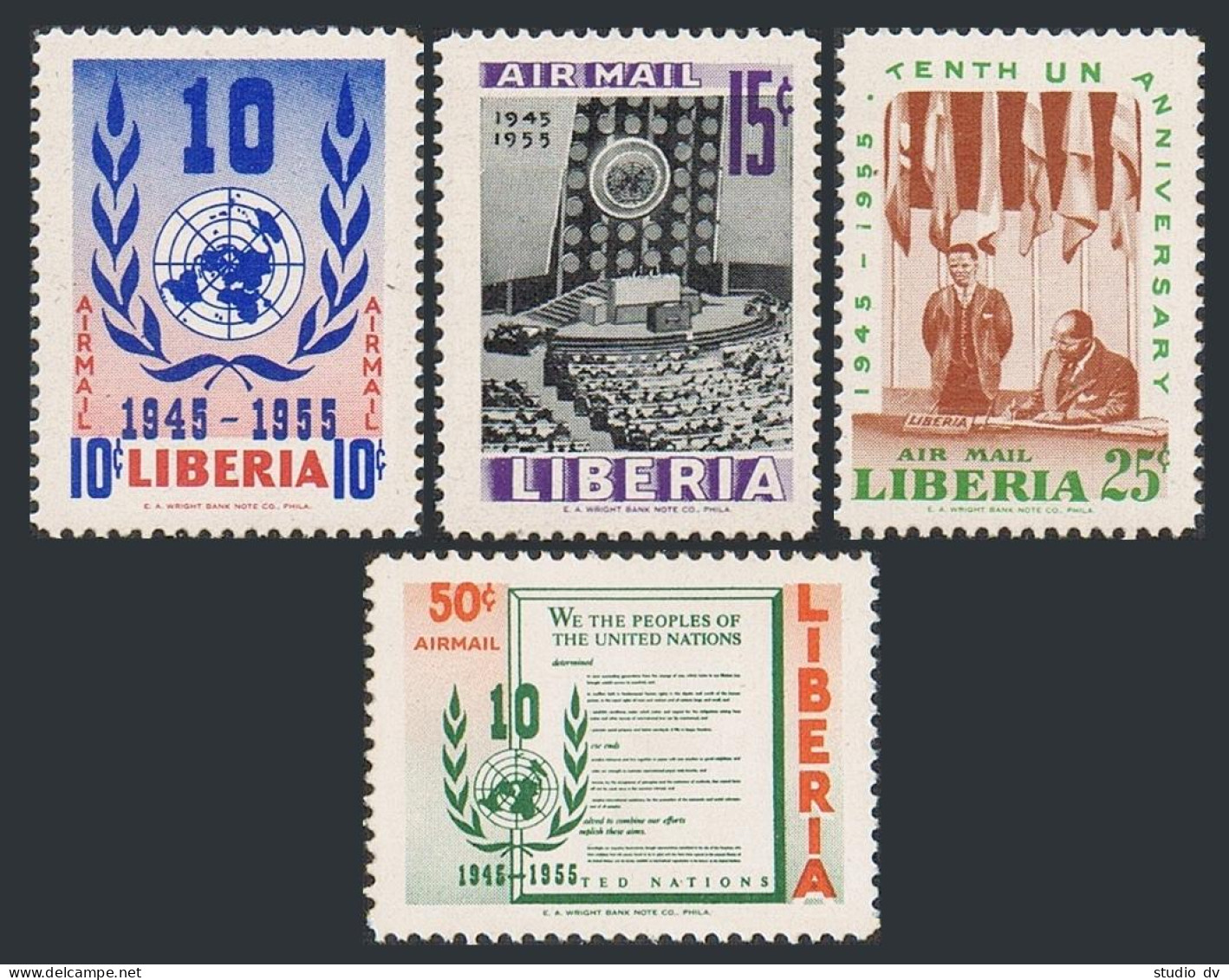 Liberia C93-C96,hinged.Mi 483-486. UN,10th Ann.1945.UN Charter,General Assembly. - Liberia