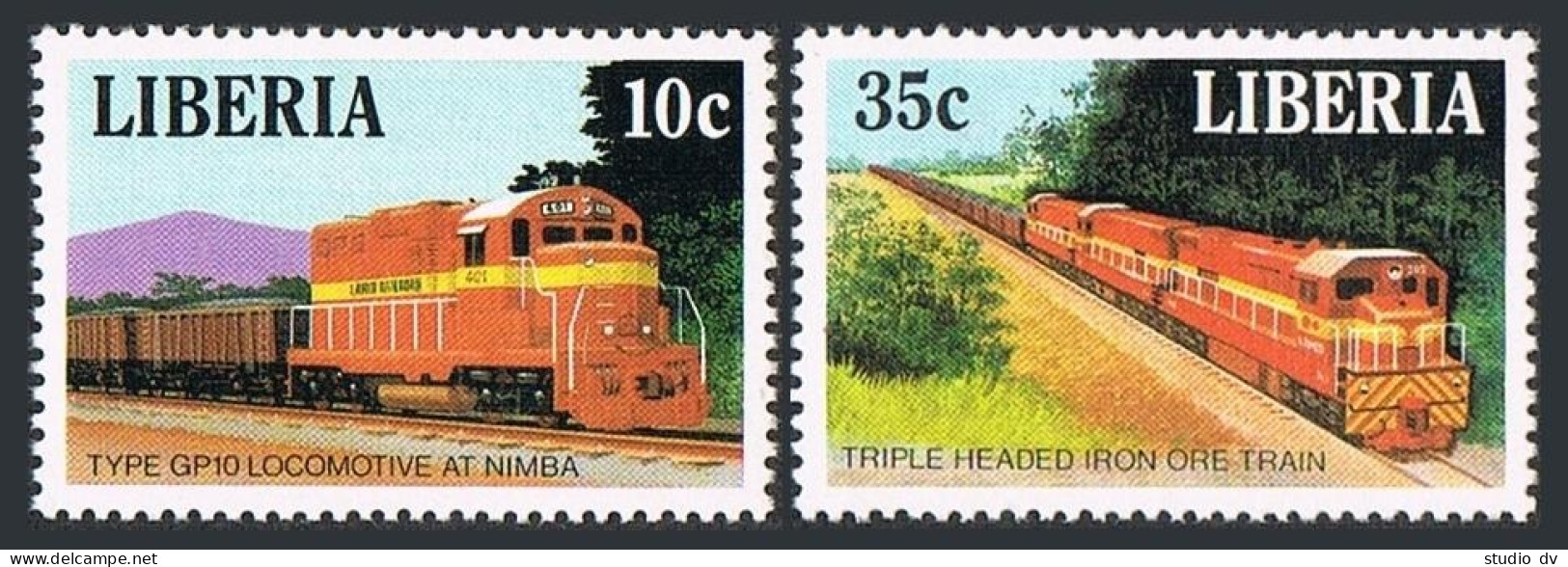 Liberia 1085-1086,MNH.Michel 1414-1415. Locomotives 1988.GP10 At Nimba, - Liberia