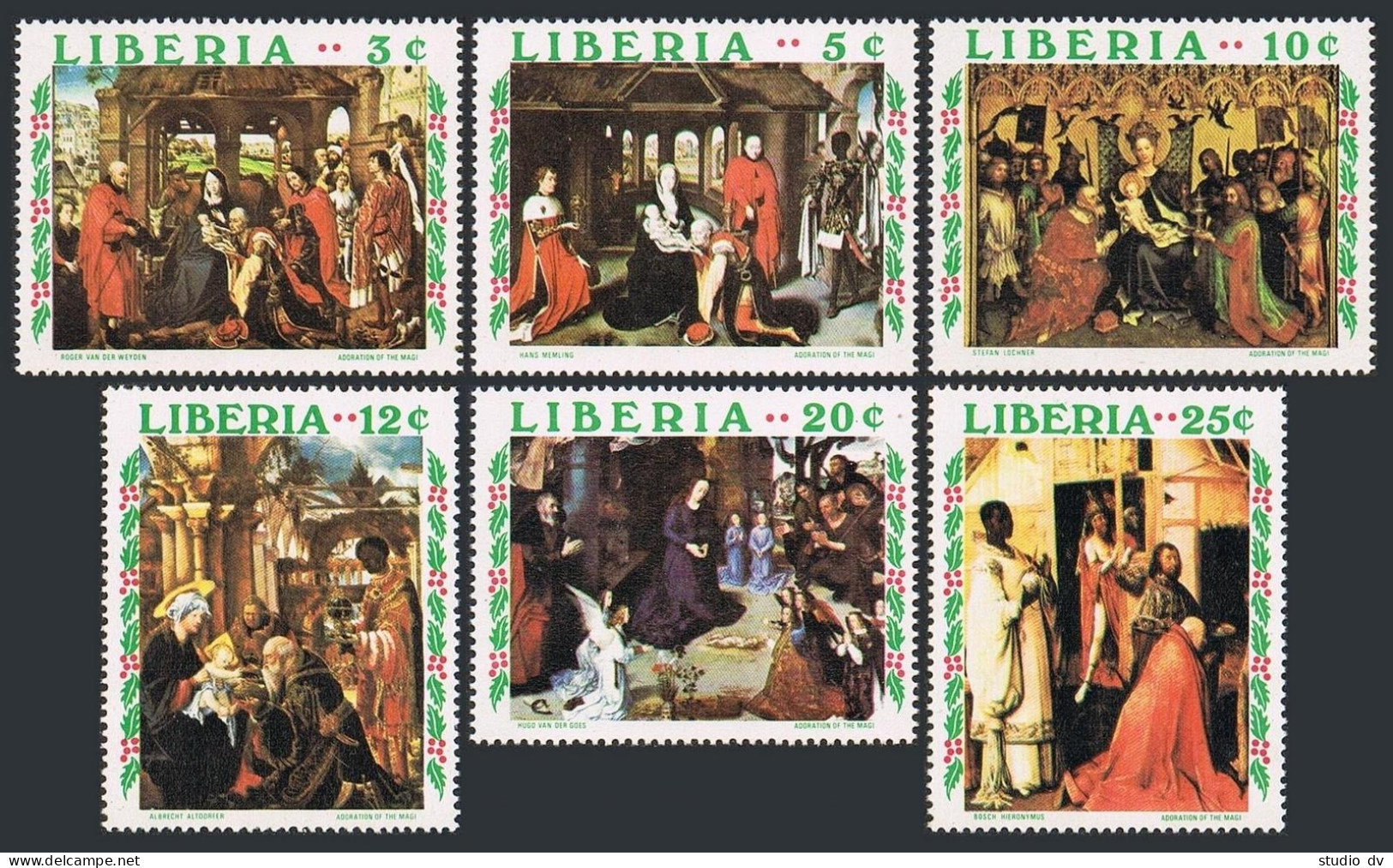 Liberia 534-539,540,MNH.Mi 762-767,Bl.53. Christmas 1970.Van Der Weyden,Mantegna - Liberia