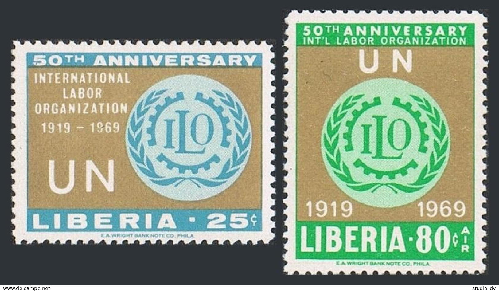 Liberia 488, C183,MNH.Michel 713-714. ILO,50th Ann.1969. - Liberia
