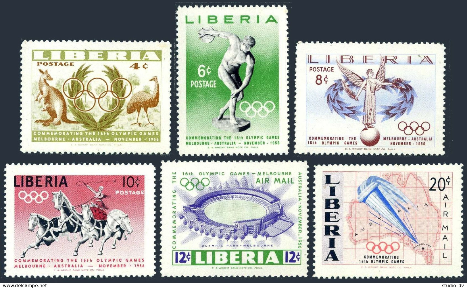 Liberia 358-361,C104-C105, Hinged. Mi 498-503. Olympics Melbourne-1956.Kangaroo, - Liberia