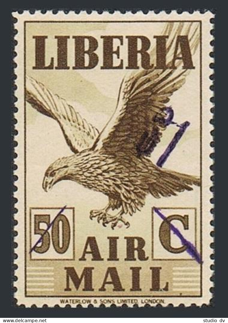 Liberia C50,MNH.Michel A379. Air Post 1945.Eagle In Flight.New Value Surcharged. - Liberia
