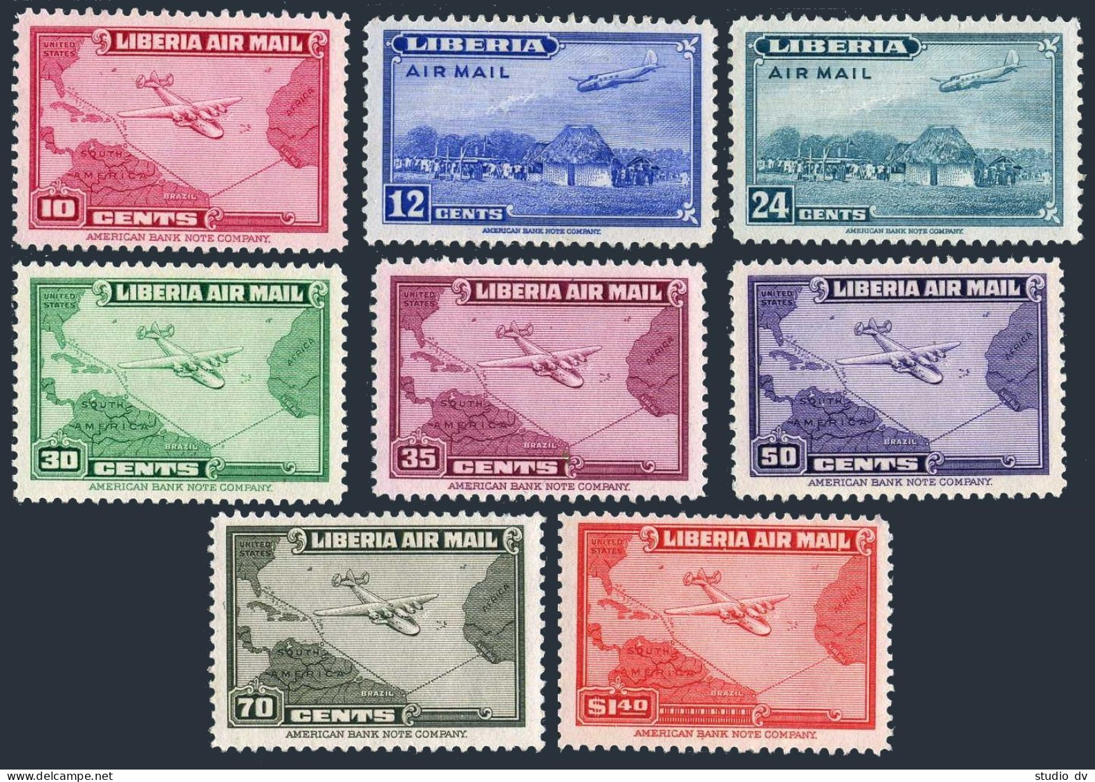 Liberia C37-C44. MNH. Mi 353-360. Air Post 1942-1944. Air Route From US. Planes. - Liberia