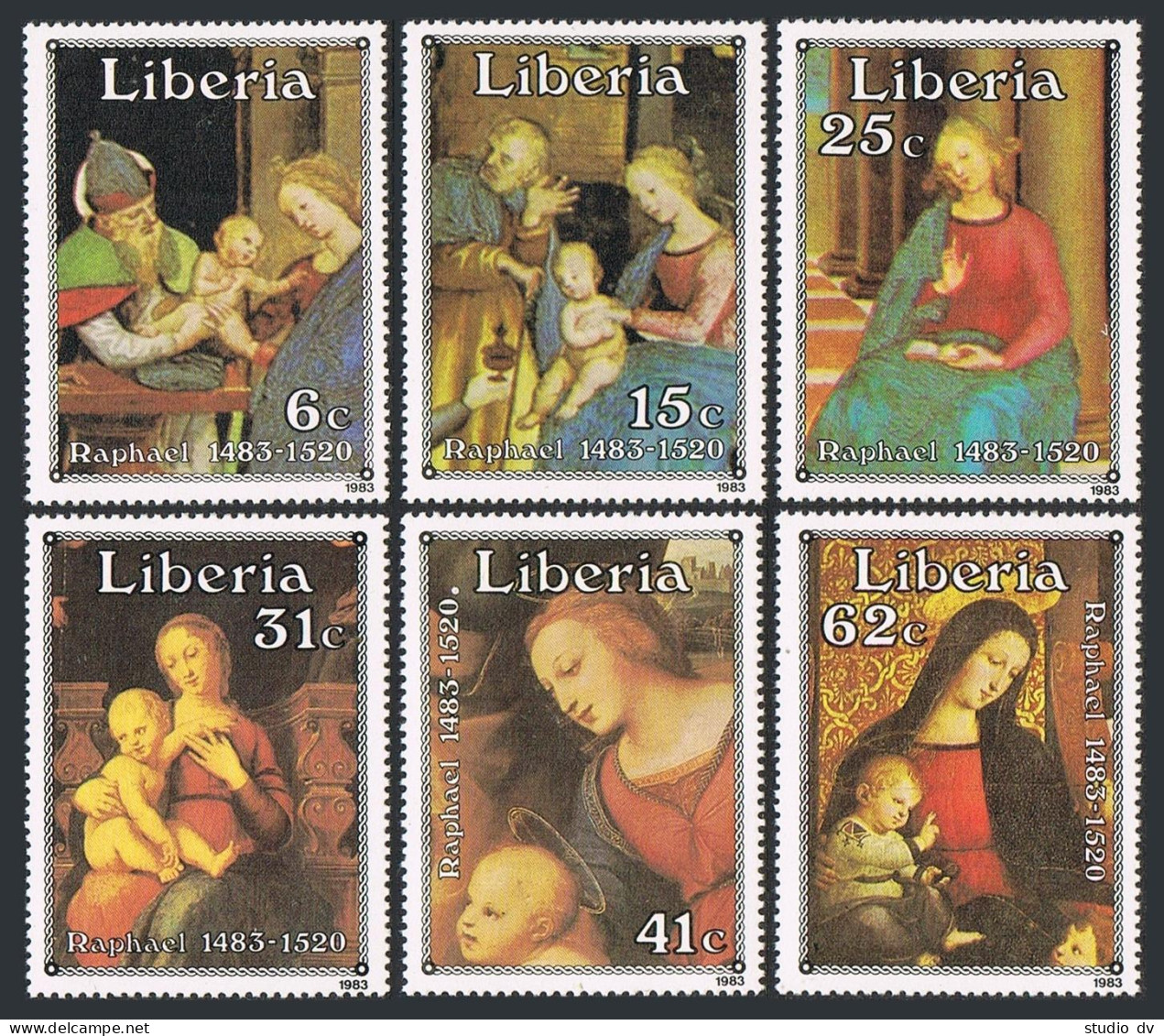 Liberia 975-980,981,MNH.Mi 1281-1286,Bl.105. Christmas 1983.Raphael Paintings. - Liberia