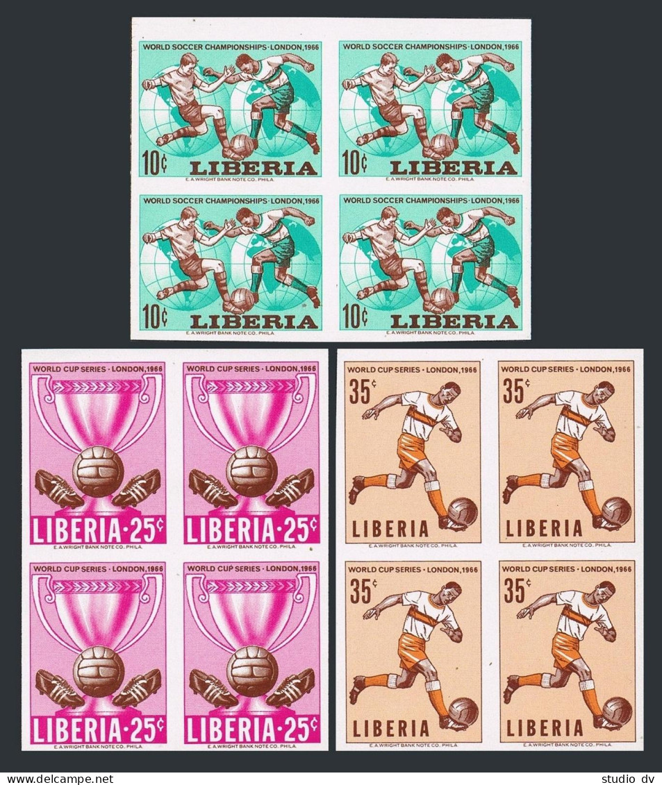 Liberia 444-446 Imperf Blocks/4,MNH.Mi 658B-660B. World Soccer Cup England-1966. - Liberia