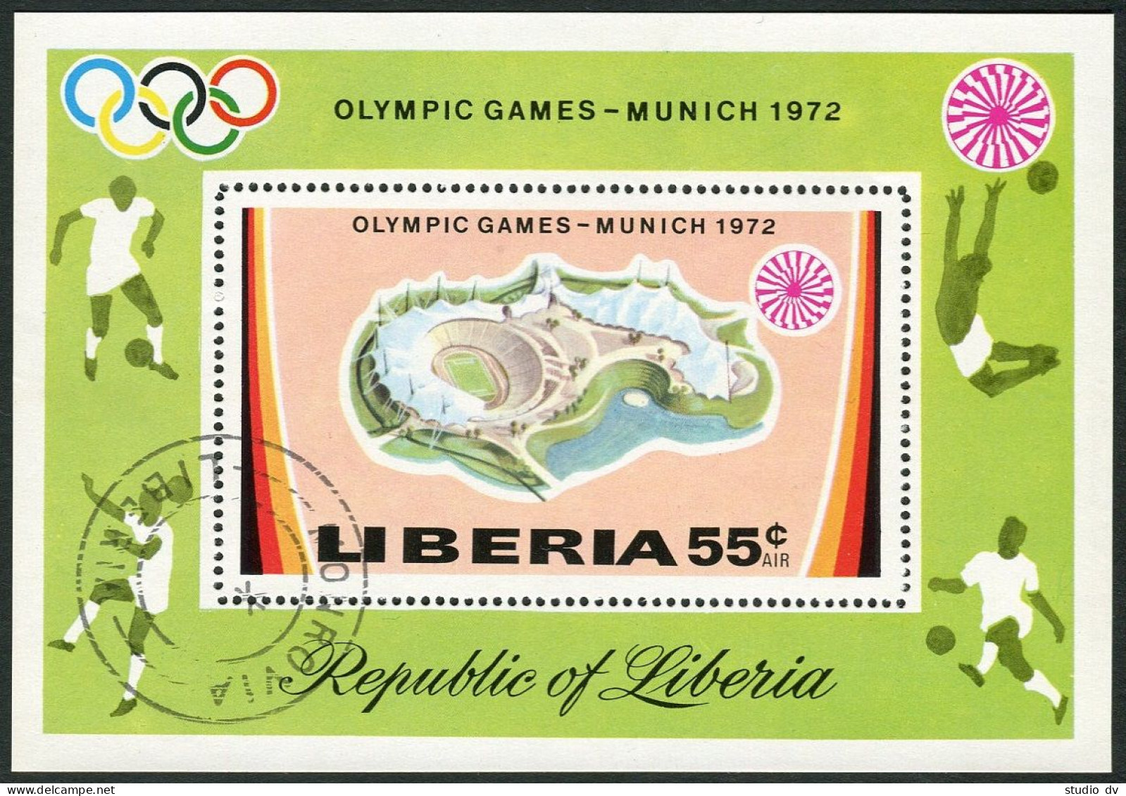 Liberia C192,CTO.Michel 832 Bl.60. Olympics Munich-1972.Stadium,Soccer. - Liberia