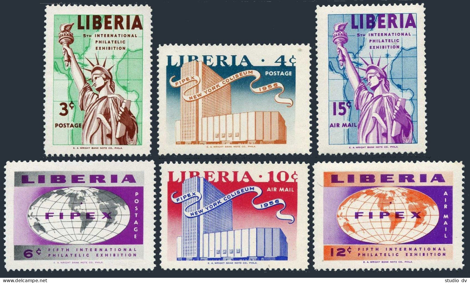 Liberia 355-C102,C103,MNH.Michel 491-496,Bl.9. FIPEX-1956,NYC.Statue Of Liberty, - Liberia