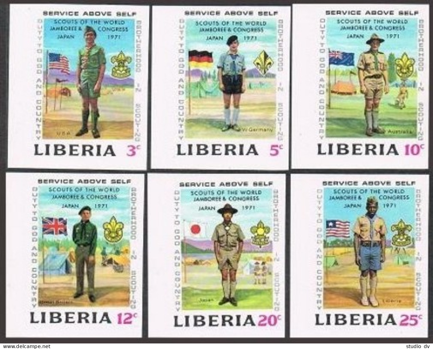 Liberia 563-568,C188 Imperf,MNH.Mi 794B-799B,Bl.56B. Boy Scout Jamboree.1971. - Liberia