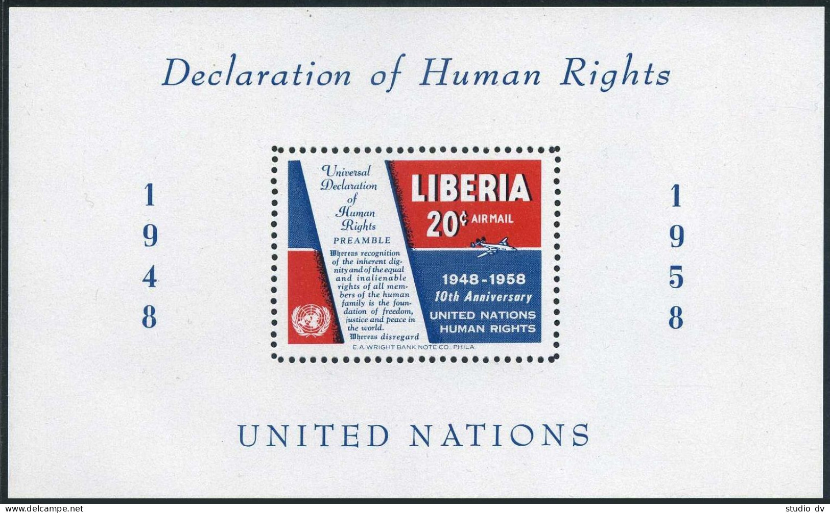 Liberia C119,MNH.Michel 529 Bl.12. Declaration Of Human Rights-10,1958. - Liberia