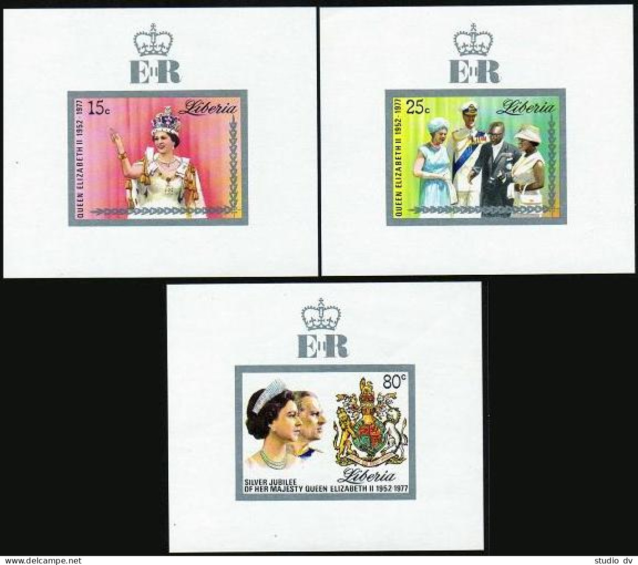 Liberia 788-790 Deluxe,MNH.Michel 1038B-1040B. Reign Of Queen Elizabeth II,1977. - Liberia