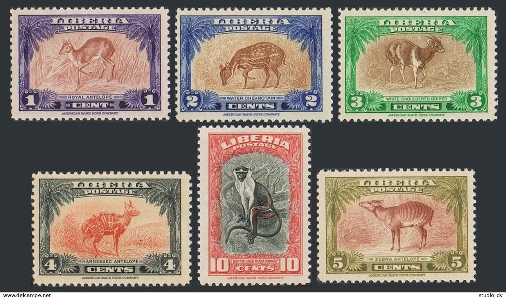 Liberia 283-288,MNH.Michel 347-352. Fauna,1942.Antelope,Chevrotain,Duiker,Monkey - Liberia