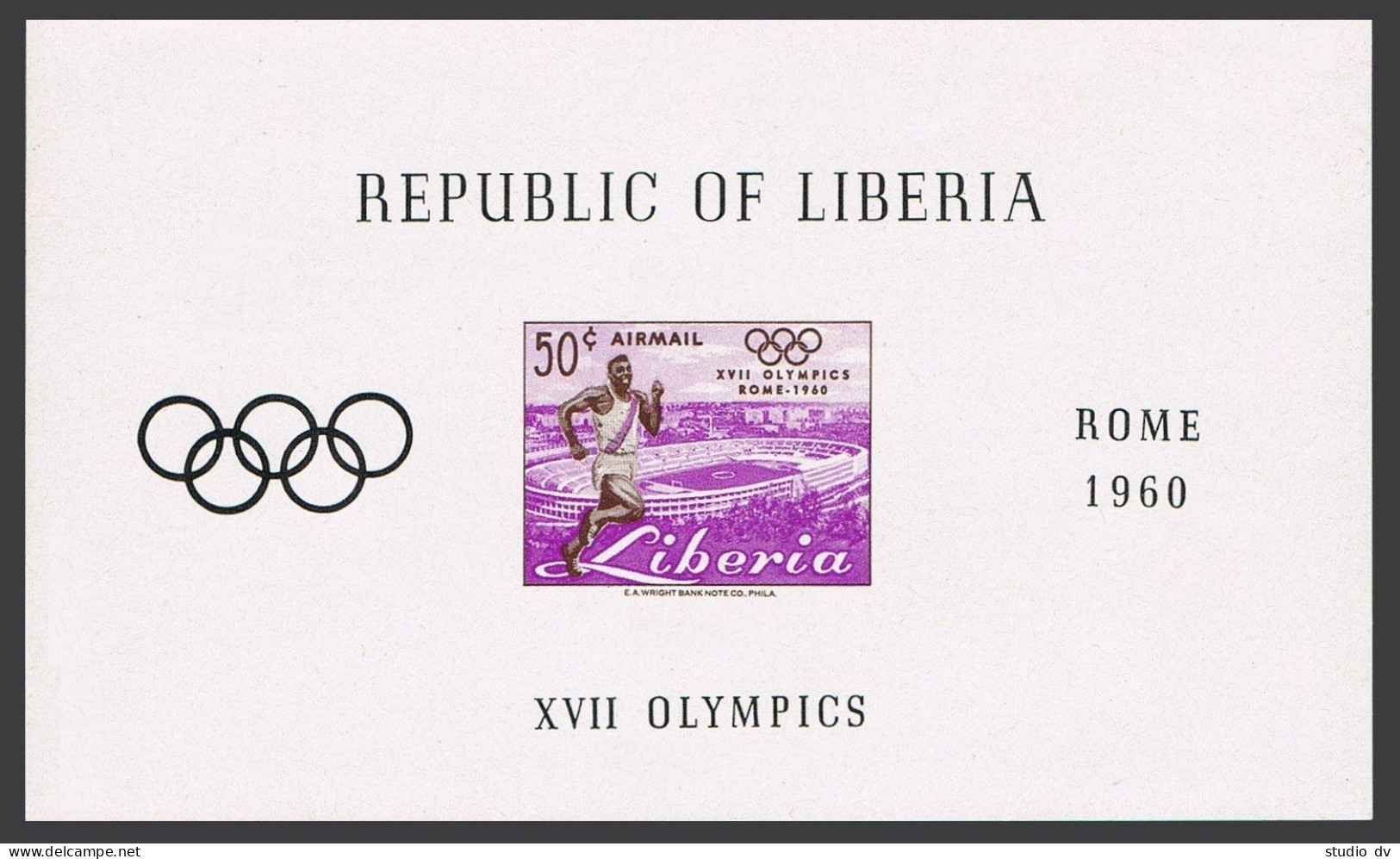 Liberia C127, MNH. Michel 556 Bl.16. Olympics Rome-1960. Runner, Stadium. - Liberia