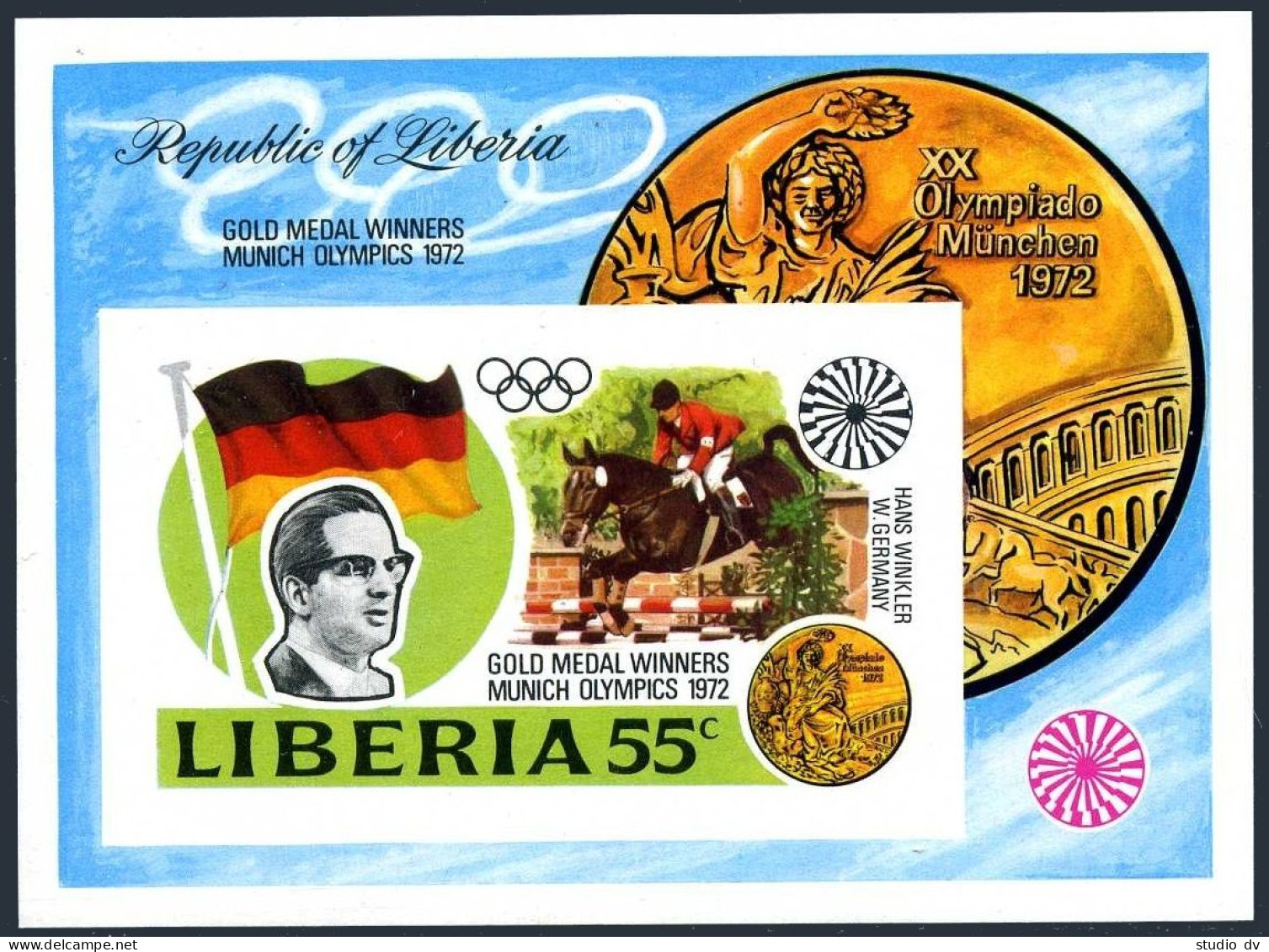 Liberia 622 Imperf,MNH.Michel 861 Bl.64B. Olympics Munich-1972.Winner H.Winkler. - Liberia