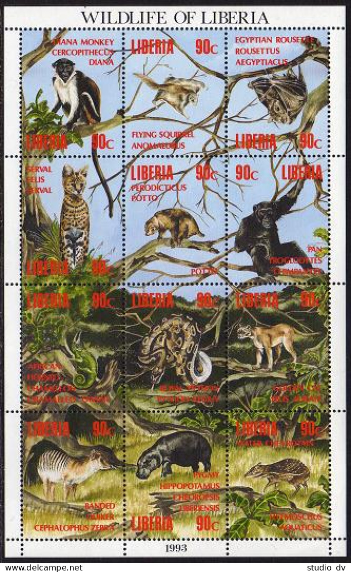 Liberia 1160,MNH. Wildlife 1993-1994:Diana Monkey,Flying Squirrel,Royal Python, - Liberia