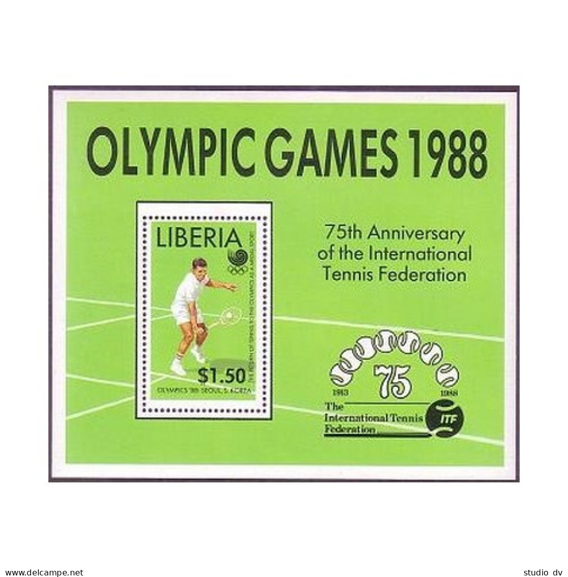 Liberia 1096, MNH. Michel 1429 Bl.119. Olympics Seoul-1988. Tennis. - Liberia