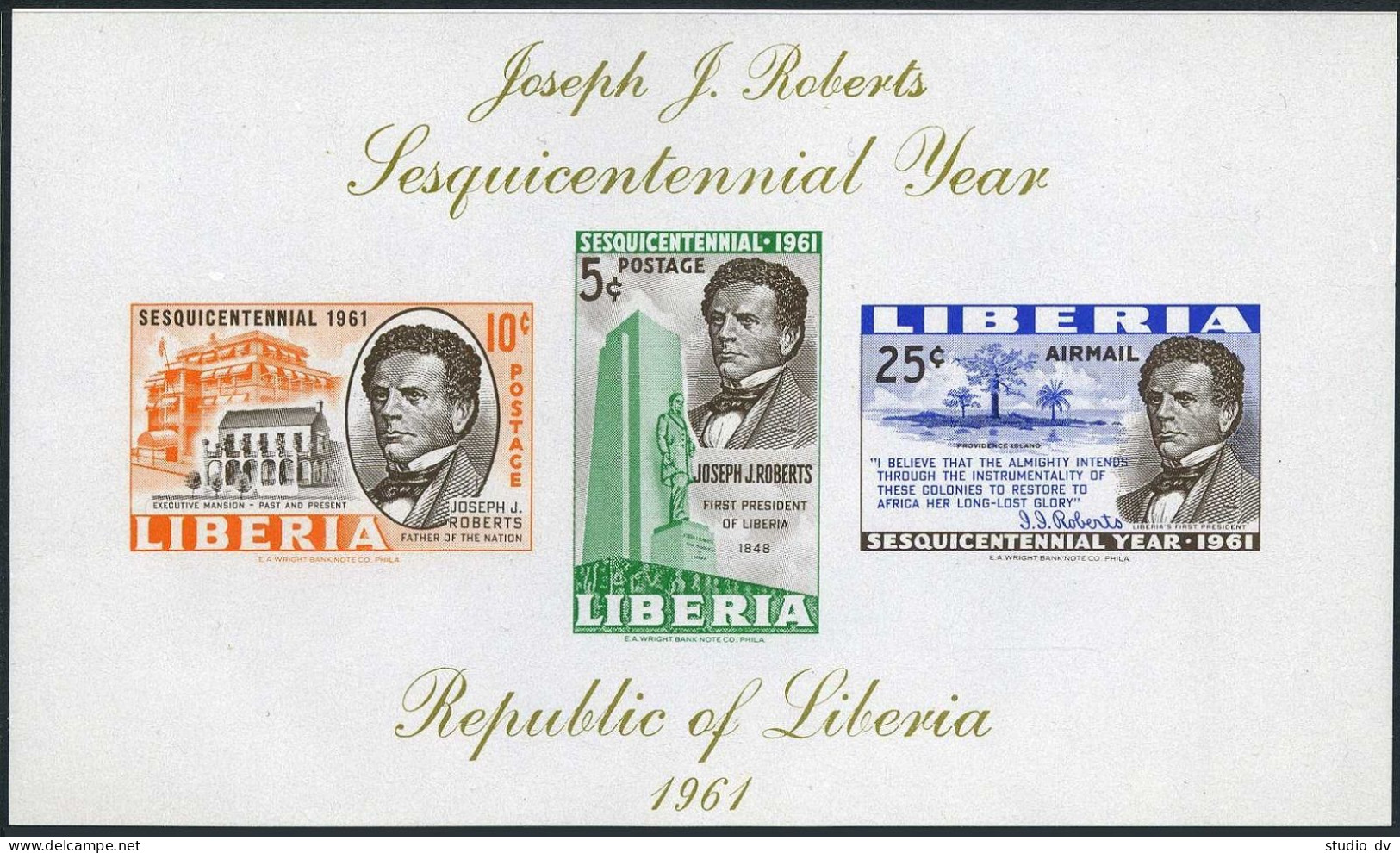 Liberia C134a,MNH.Michel 570-572 Bl.21. Joseph J.Roberts,1st President,1961. - Liberia
