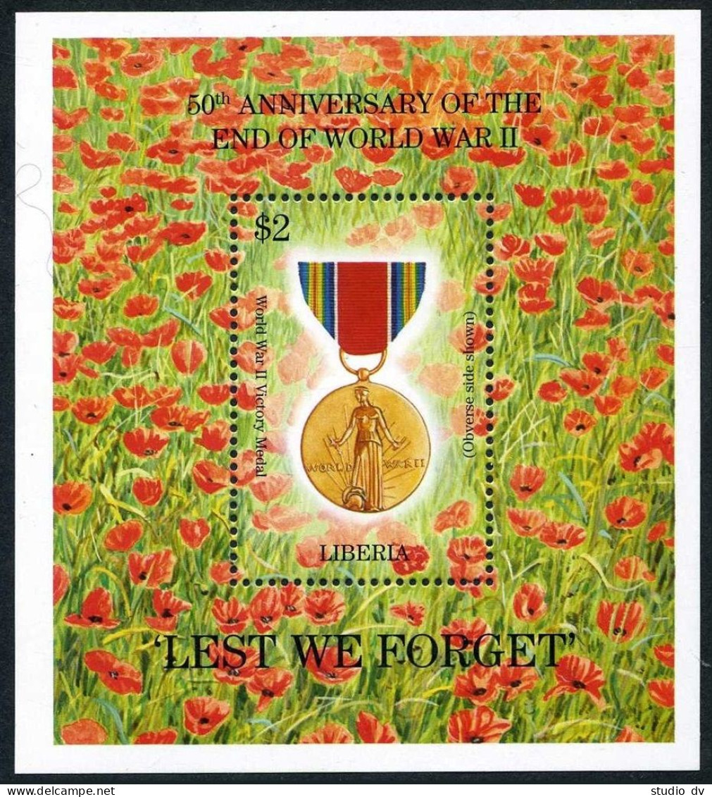 Liberia 1179, MNH. Michel 1623 Bl.139. LEST WE FORGET. WW II Victory Medal.1995. - Liberia