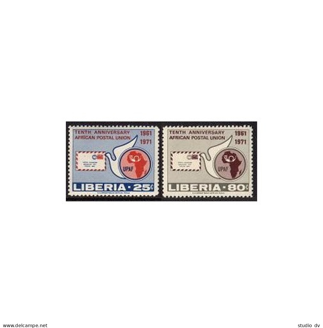 Liberia 583-584,MNH.Michel 817-818. African Postal Union,10th Ann.1971.Pigeon, - Liberia