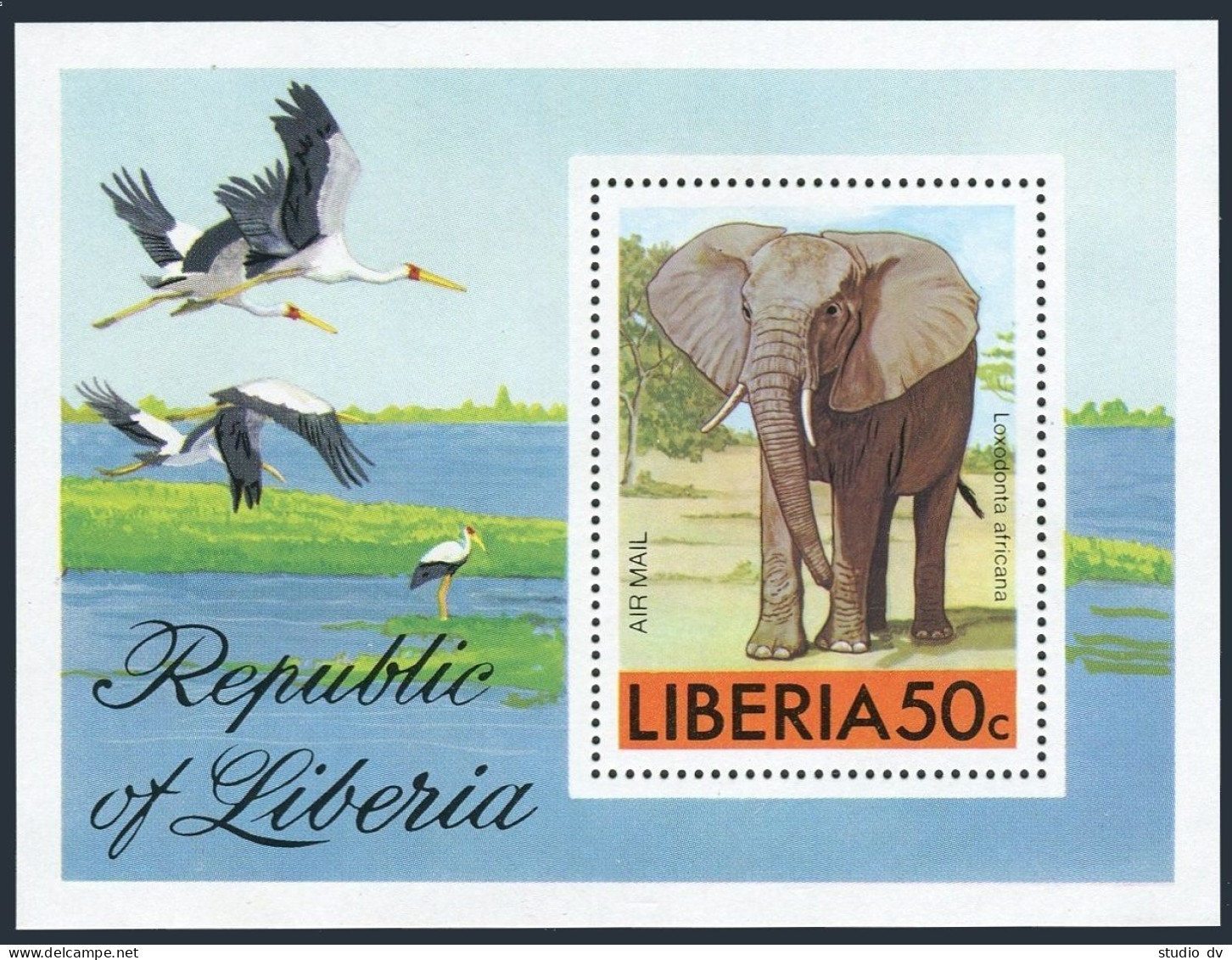 Liberia C213,MNH.Michel 1012 Bl.82. African Animals 1974.Elephant,Birds. - Liberia