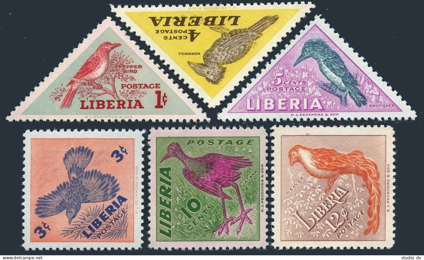 Liberia 341-346, MNH. Michel 450-455A. Birds 1953. Pepper Bird, Roller,Hornbill, - Liberia