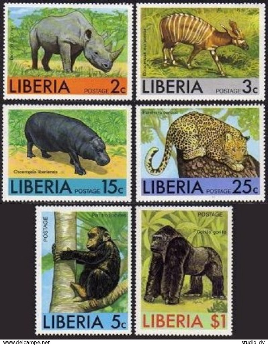 Liberia 763-768,C213,MNH. Rhinoceros,Zebra,Chimpanzee,Pigmy Hippopotamus,Leopard - Liberia