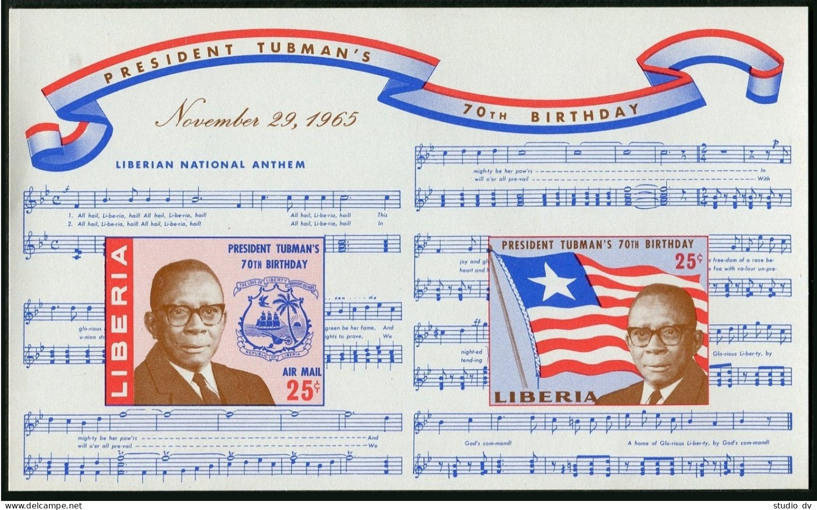 Liberia C169a,MNH.Michel Bl.36. President Tubman-70.1963..National Anthem,Flag. - Liberia
