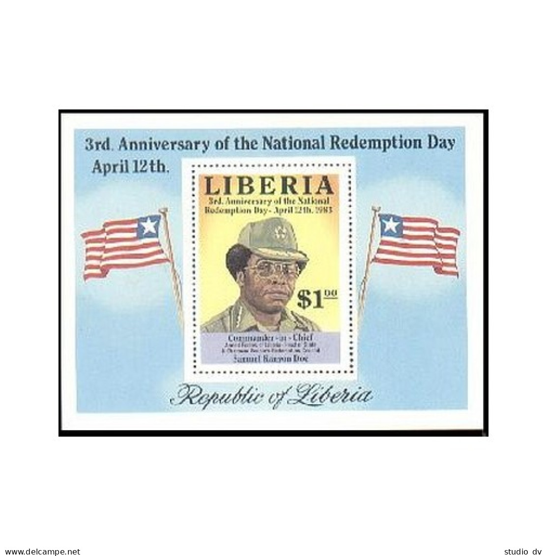 Liberia 972, MNH. Michel 1277 Bl.104. Commander-on-Chief Samuel Kanyon Doe,1983. - Liberia