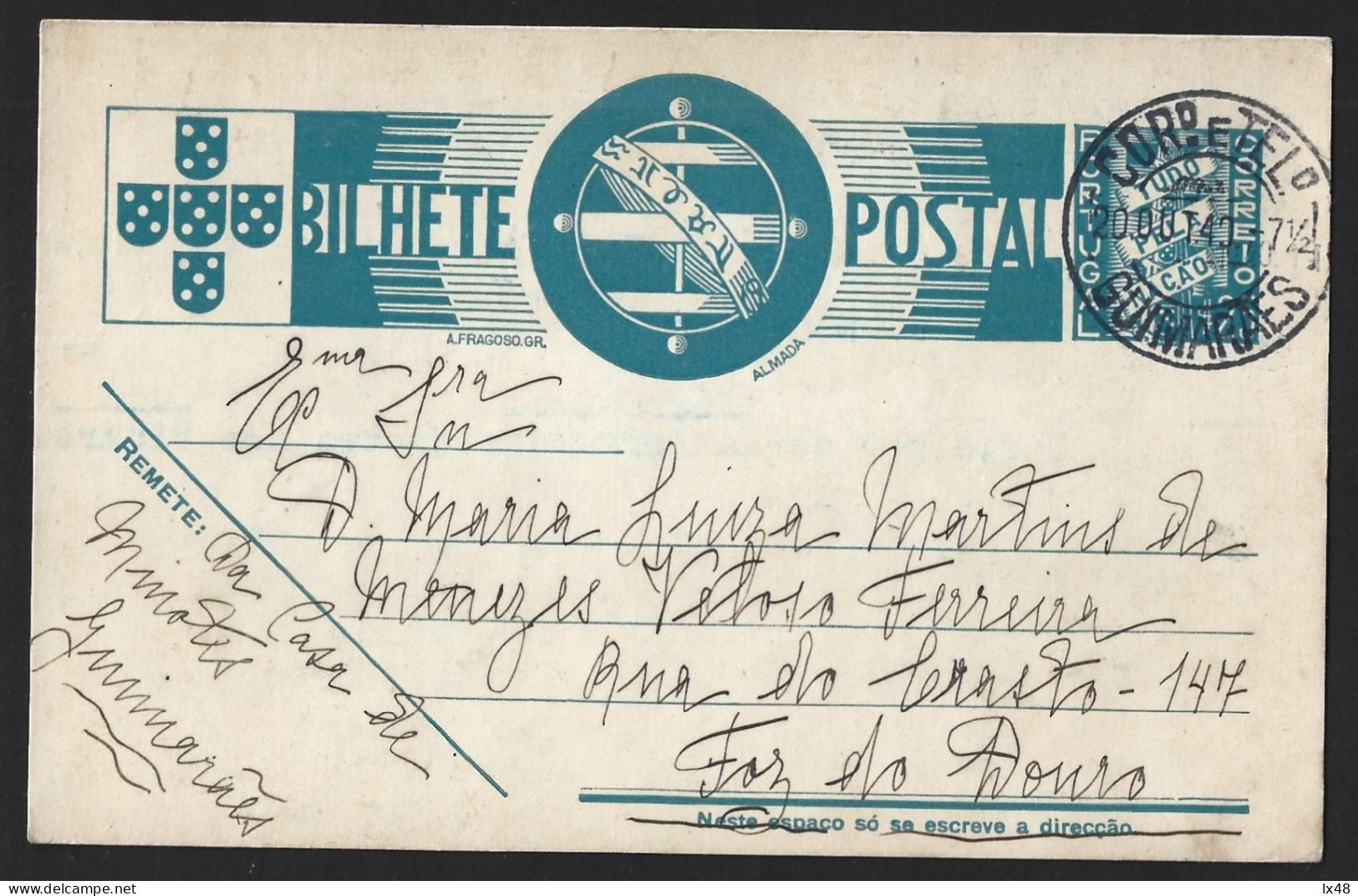 Entire Postcard 'Everything For The Nation' Obliteration Guimarães, 1940. Astrology. Signs. Pisces, Gemini, Aquarius. - Postal Stationery