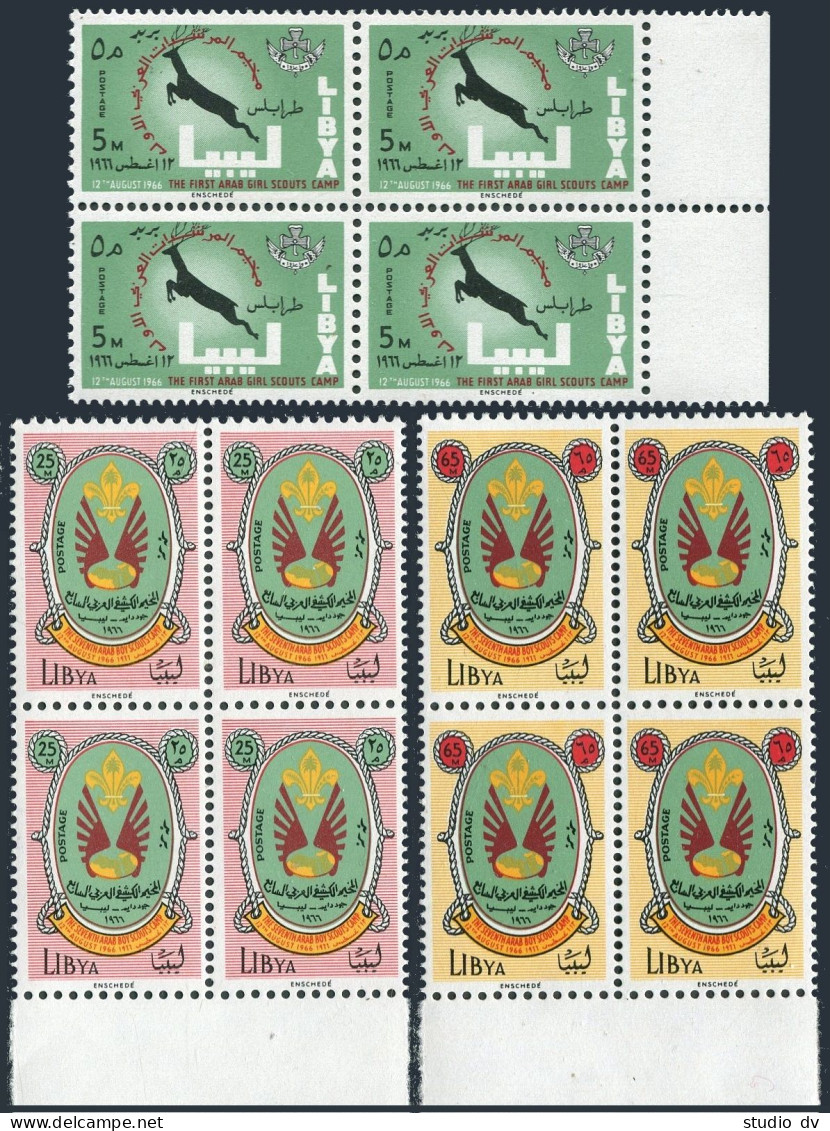 Libya 307-309 Blocks/4, MNH. Mi 222-224. Arab Girl, Boy Scout Camps,1966.Gazelle - Libye