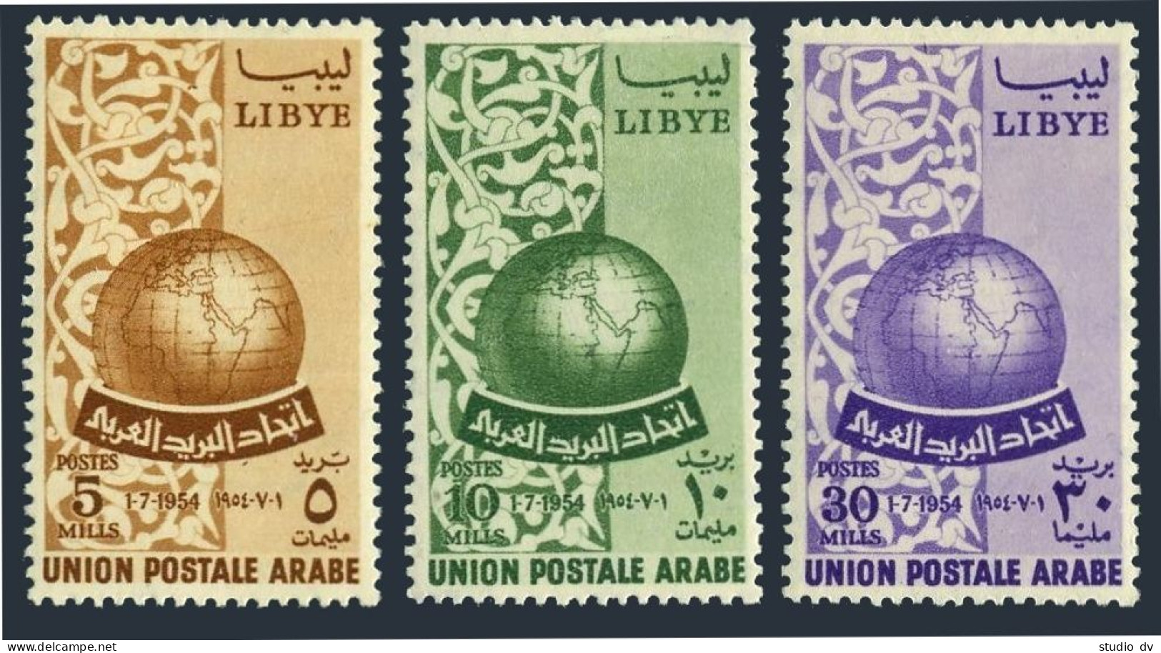 Libya 147-149,MNH.Michel 46-48. Arab Postal Union Founding,1955. - Libye