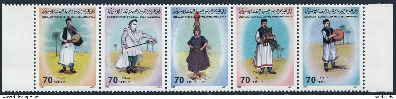 Libya 1324 Ae Strip, MNH. Michel 1748-1752. Music And Dance, 1986. Drum. - Libya