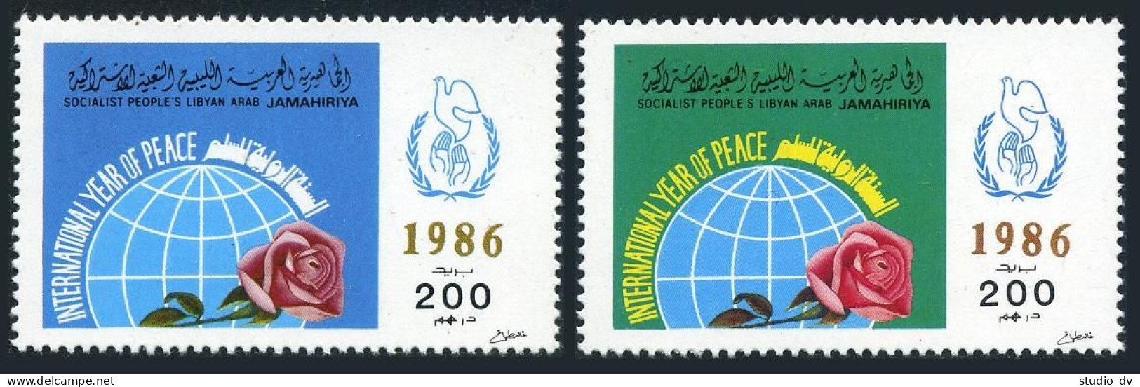 Libya 1320-1321, MNH. Michel 1744-1745. International Peace Year IPY-1986. Rose. - Libye