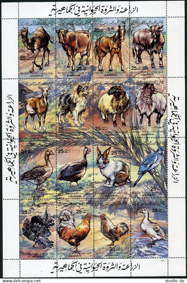 Libya 1083 Ap Sheet, MNH. Mi 1067-1082. Farm Animals,1983.Camel,Cow,Horse,Birds, - Libya