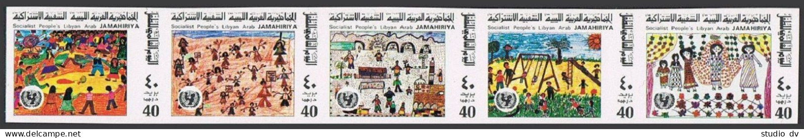 Libya 723 Ae Imperf Strip, MNH. Mi 636B-640B. Children Day 1978. Drawings,UNICEF - Libyen