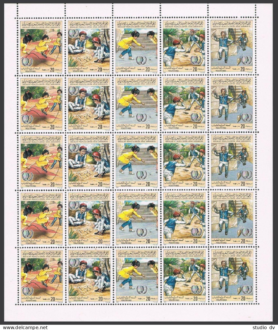 Libya 1260 Af Sheet,MNH.Michel 1520-1524. Youth Year IYY-1985.Children's Games. - Libya